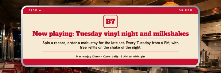 Marrowjay Diner Tuesday vinyl night header template
