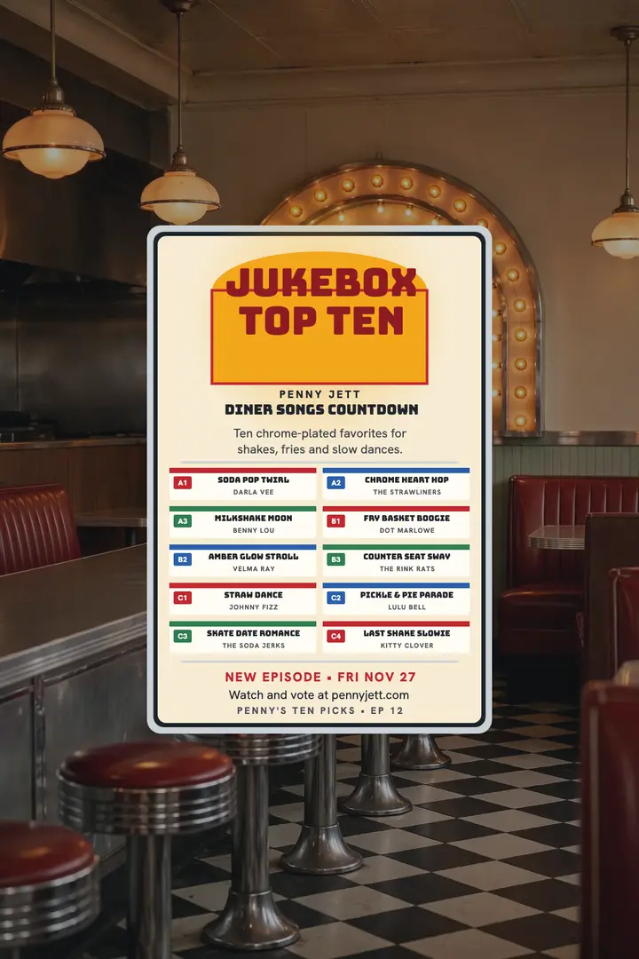 Penny's Ten Picks jukebox countdown poster template