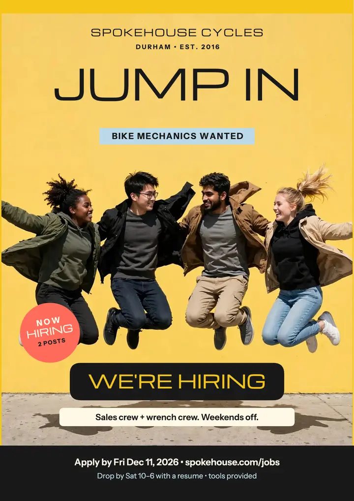 Spokehouse bike crew jump hiring flyer template