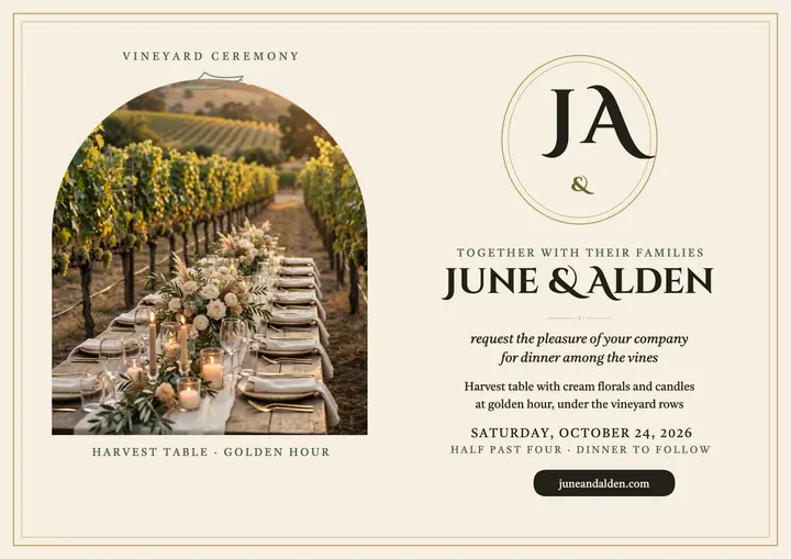 June and Alden vineyard monogram invitation template