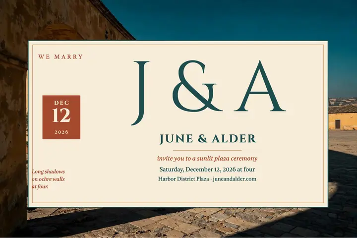 June and Alder plaza wedding postcard: plaza wedding invitation template