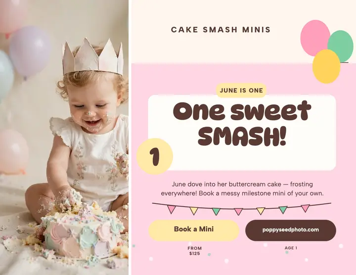 June cake smash mini sessions flyer: cake smash flyer template
