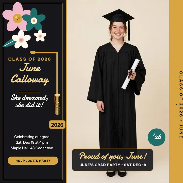 June Calloway graduation announcement post: graduation announcement post template