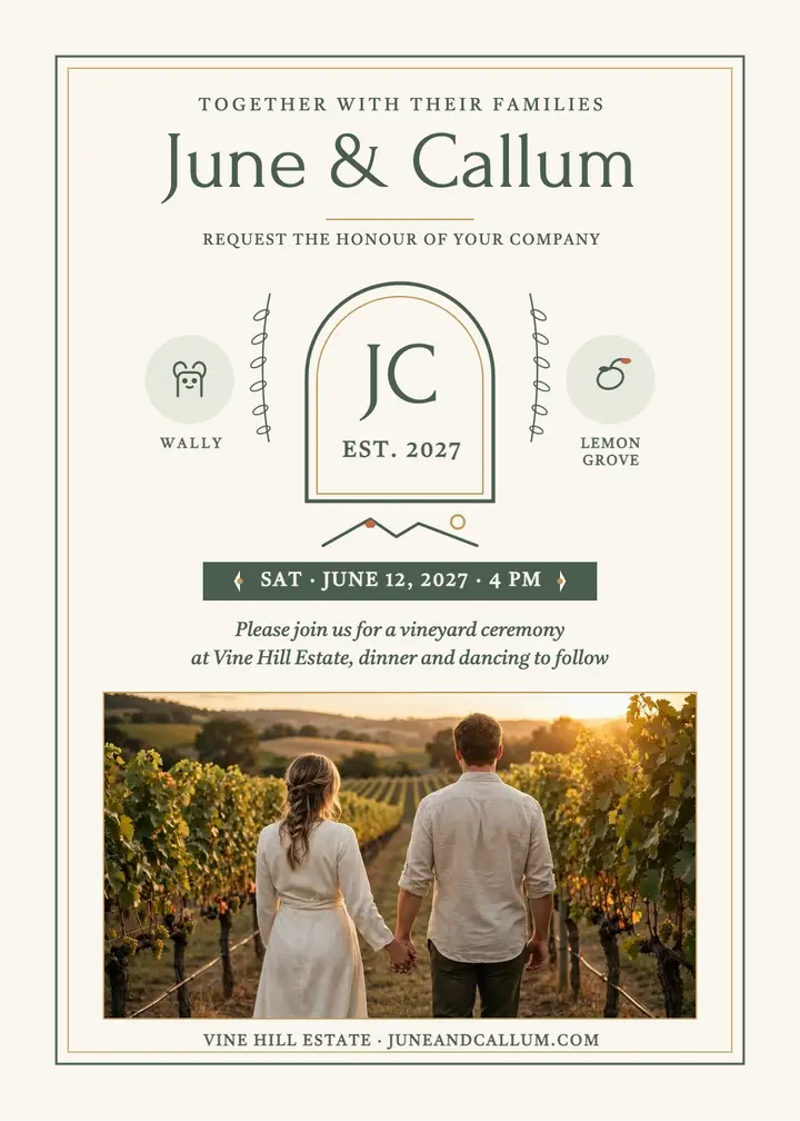 June and Callum sage crest invitation template