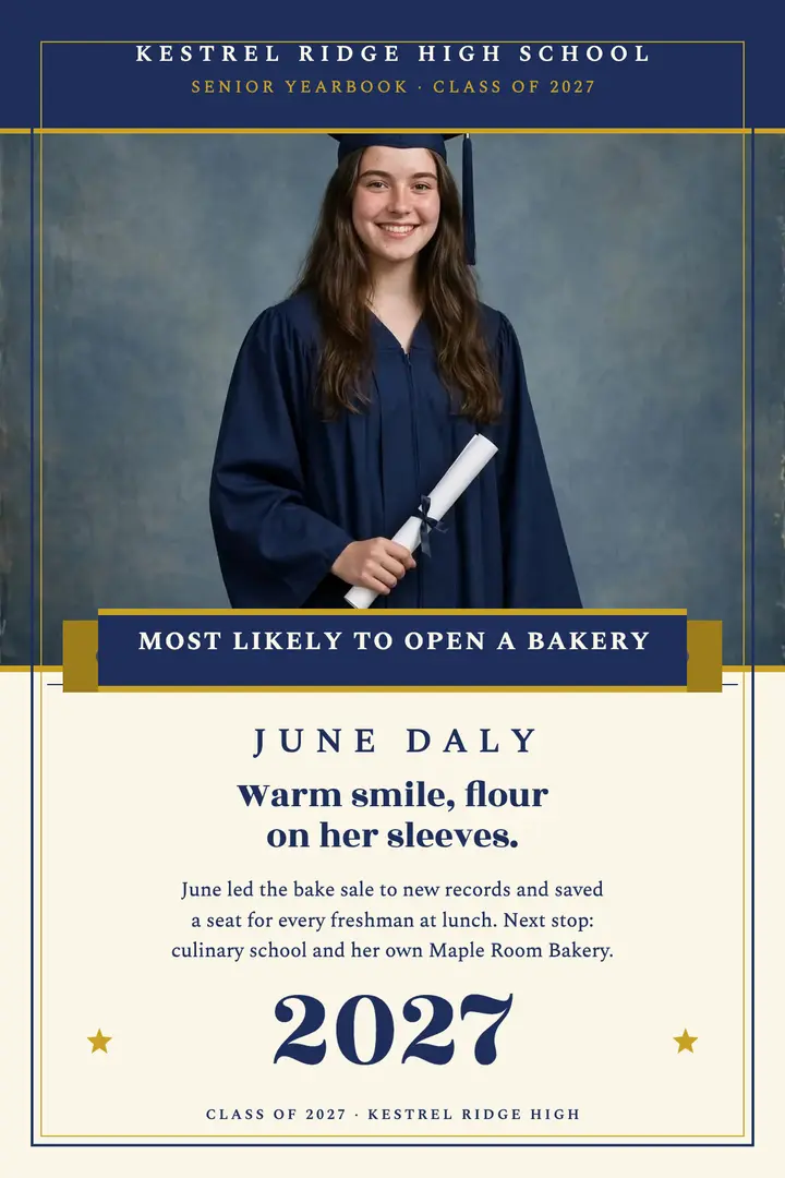 June Daly class of 2027 yearbook poster template