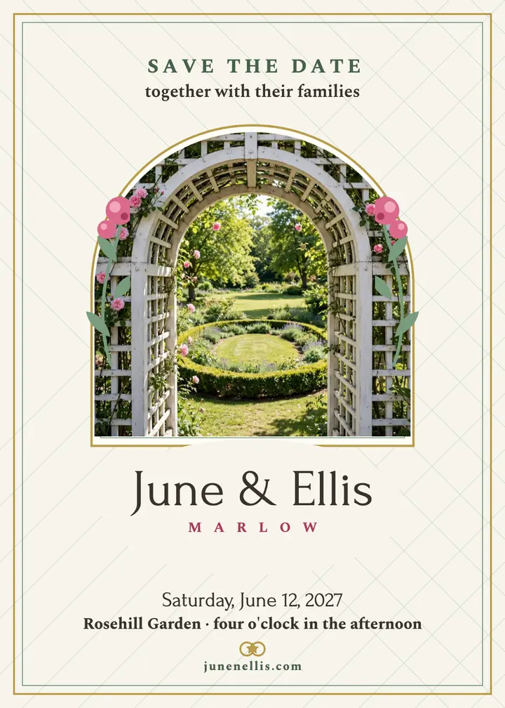 June and Ellis garden trellis invitation template