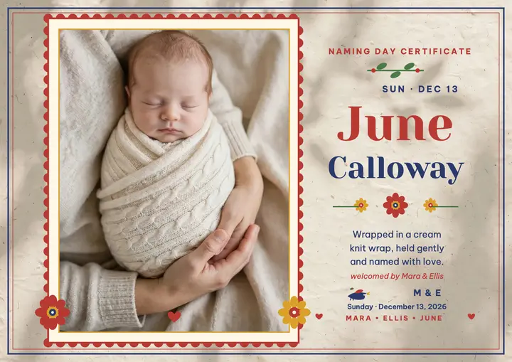 June naming folk certificate template