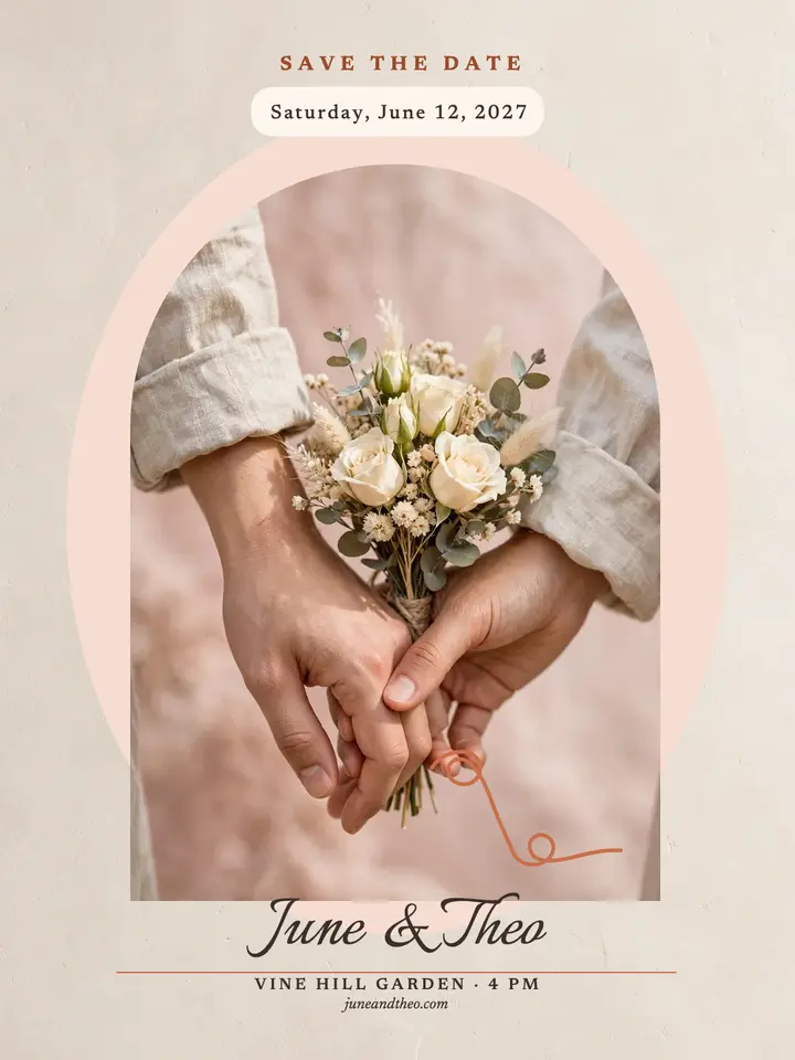 June and Theo one-line save-the-date template