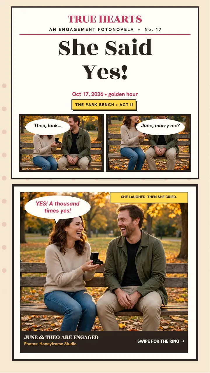 June and Theo engagement fotonovela story template