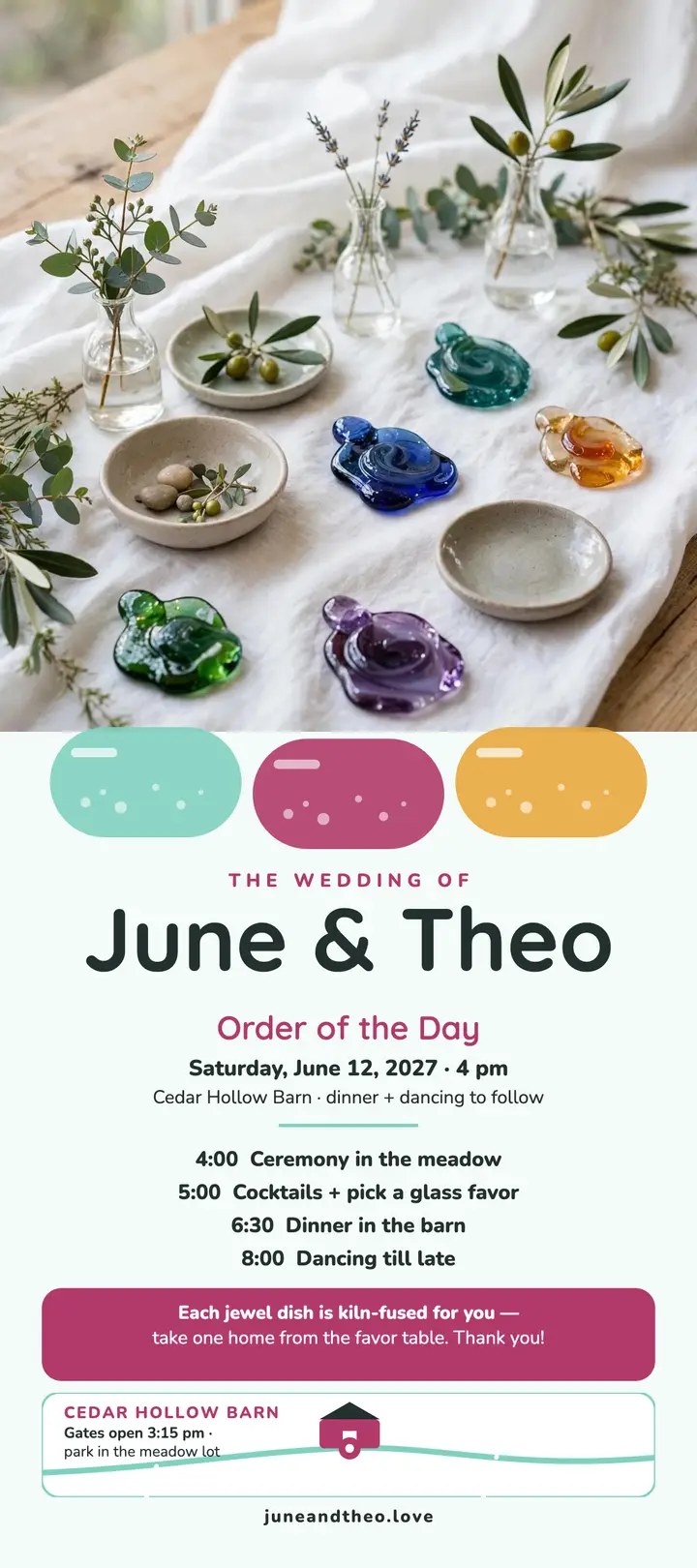 June and Theo wedding day rack card template
