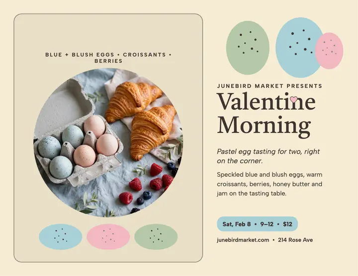 Junebird Market Valentine morning flyer template