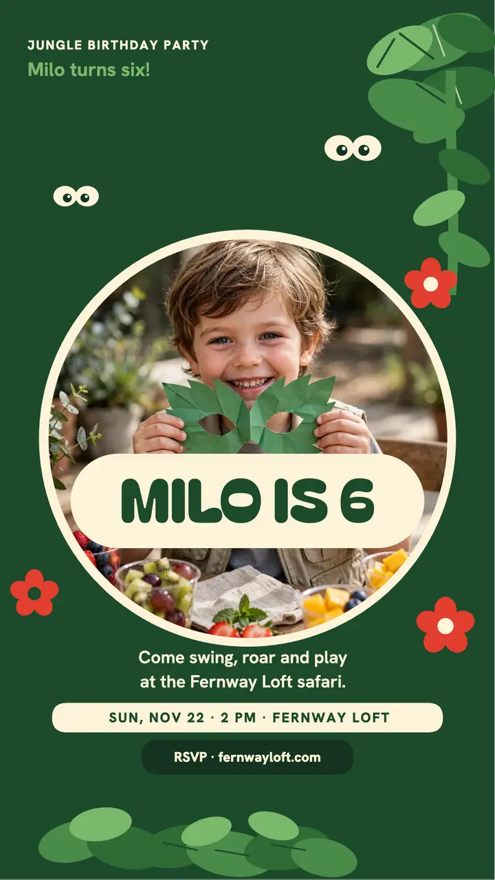 Milo jungle birthday moon story template
