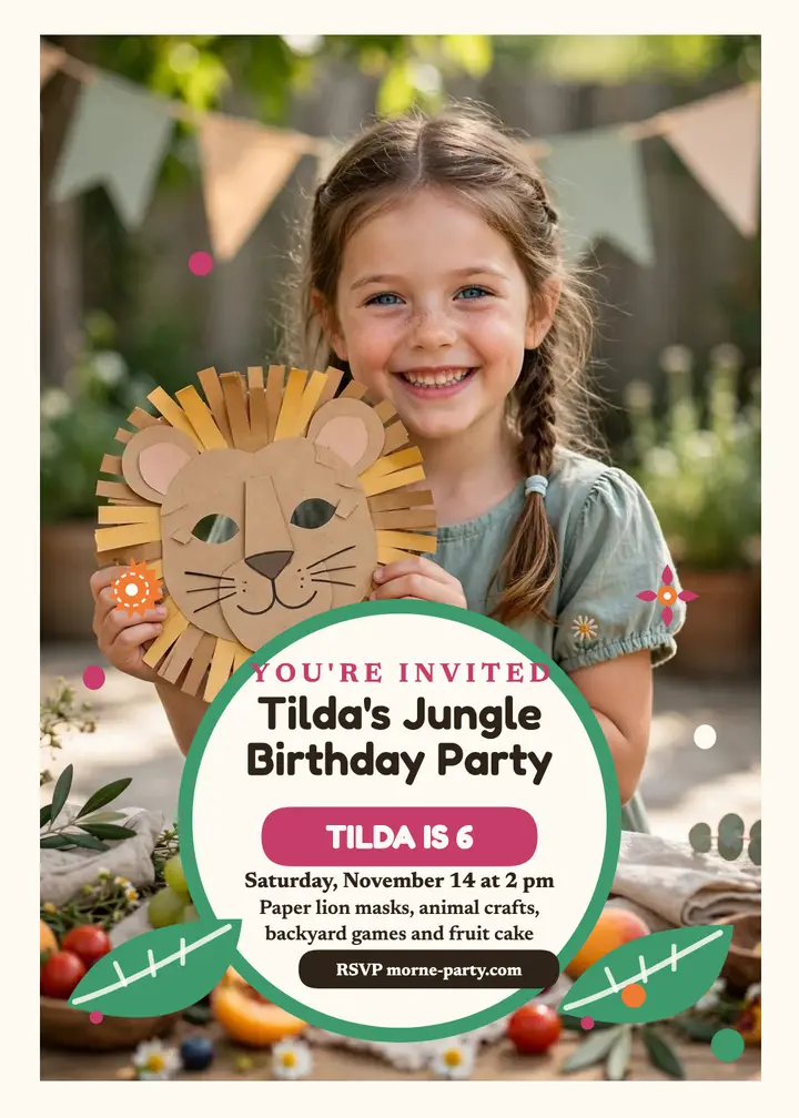 Tilda jungle birthday party invitation template