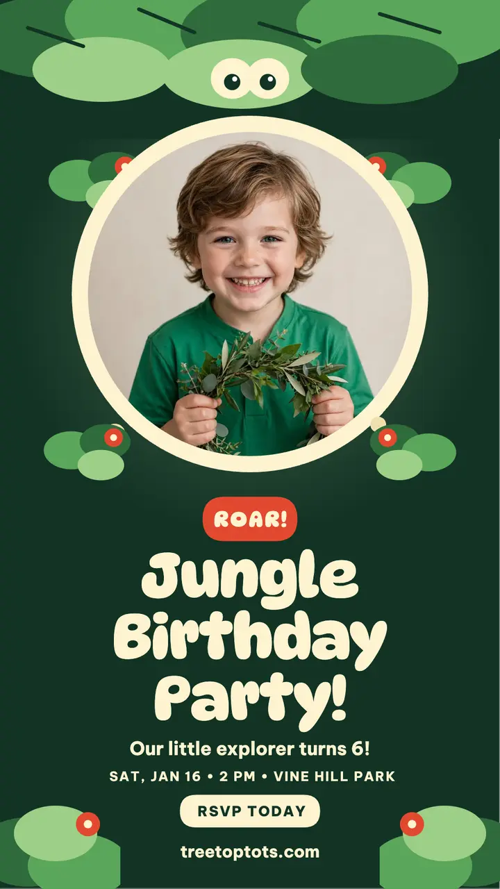 Treetop Tots jungle birthday story template