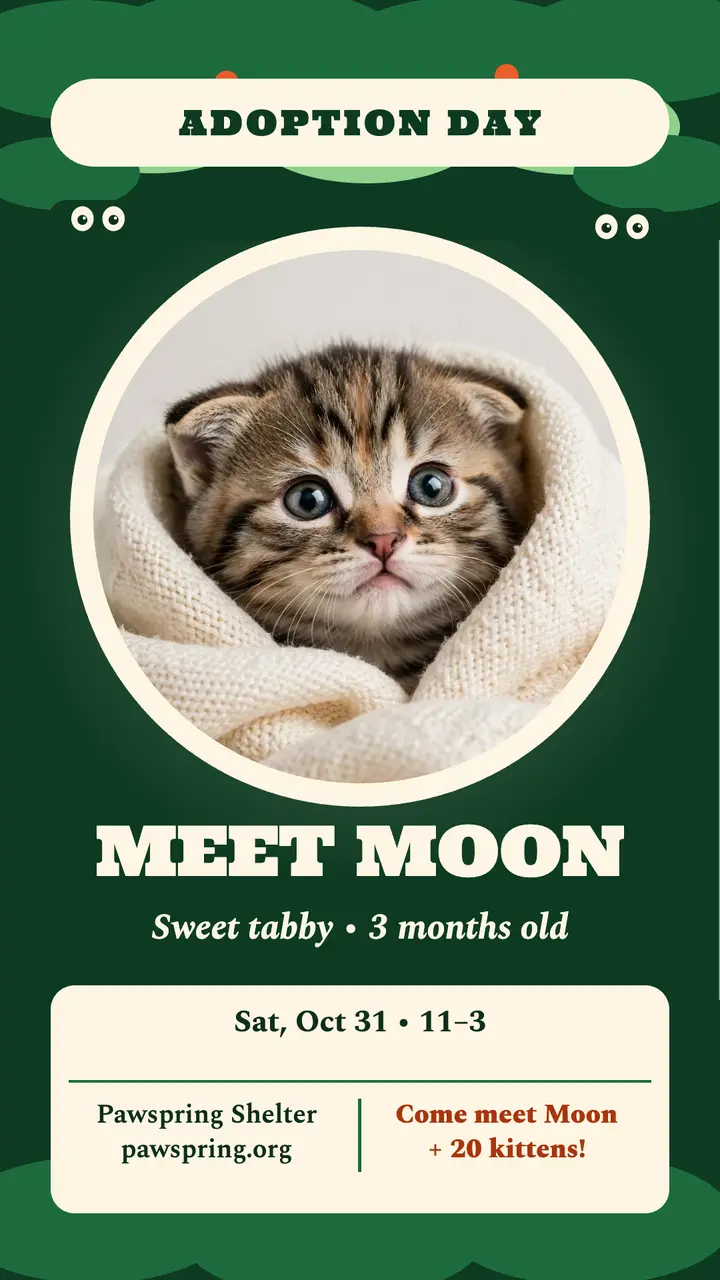 Pawspring kitten adoption story, jungle moon template