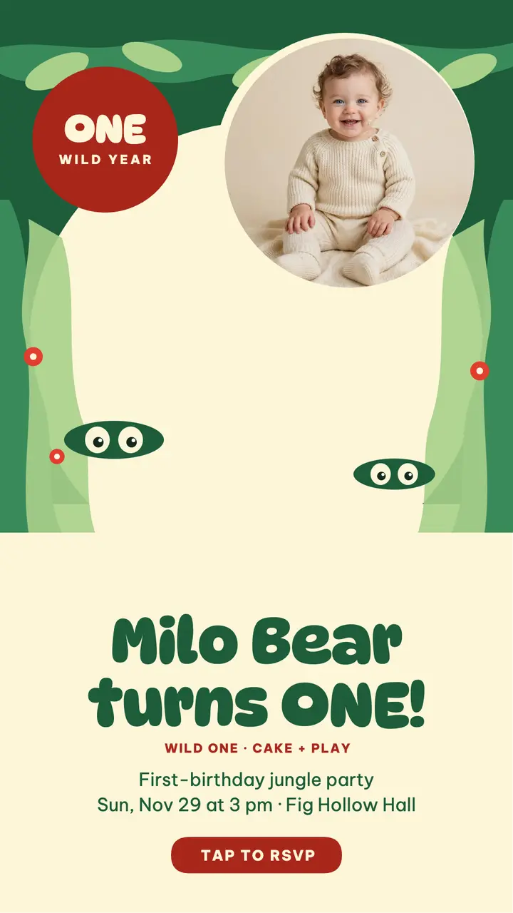 Milo Bear wild one first birthday story template