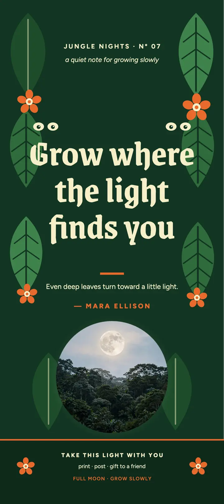 Grow where the light finds you jungle card template