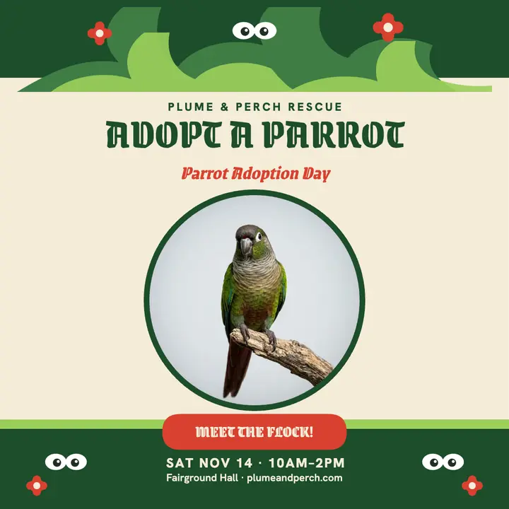 Plume and Perch parrot adoption jungle post template