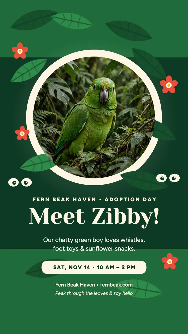 Fern Beak parrot adoption jungle story template