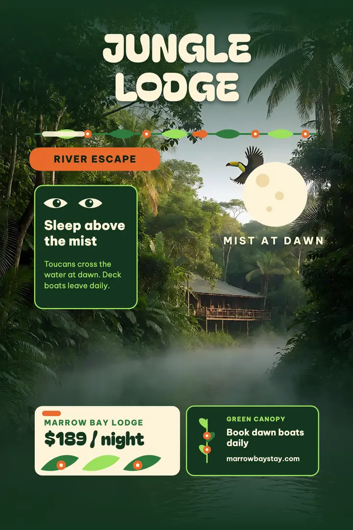 Marrow Bay jungle lodge poster template