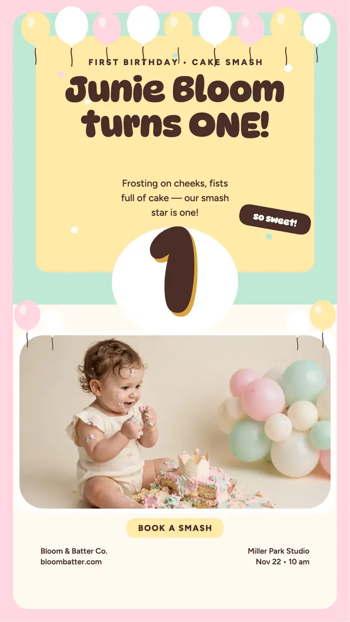 Junie Bloom cake smash story template