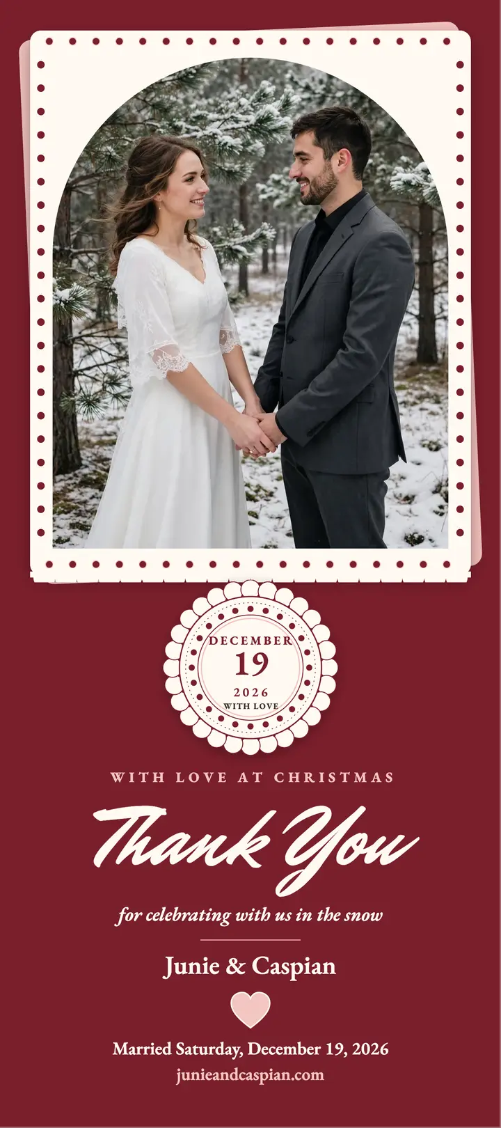 Junie and Caspian lace thank-you rack card template