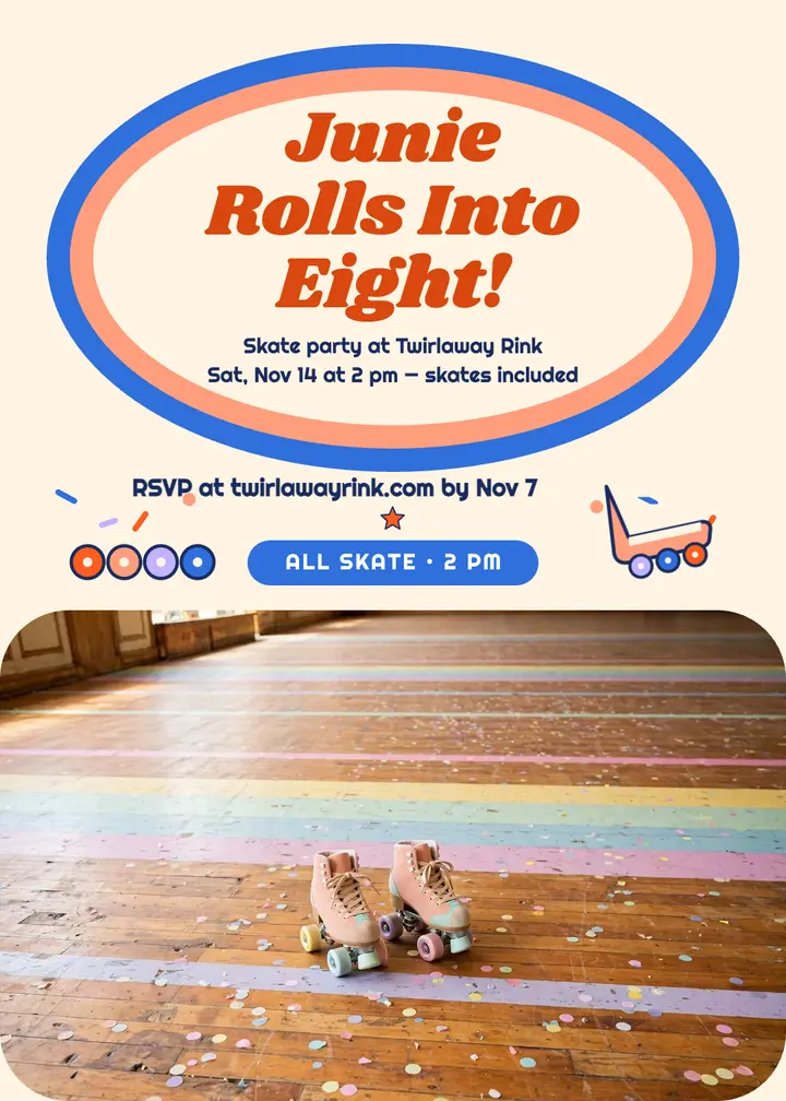 Junie rolls into eight skate invitation template