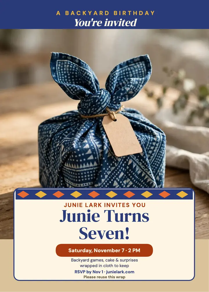Junie seventh backyard birthday invitation: birthday invitation template
