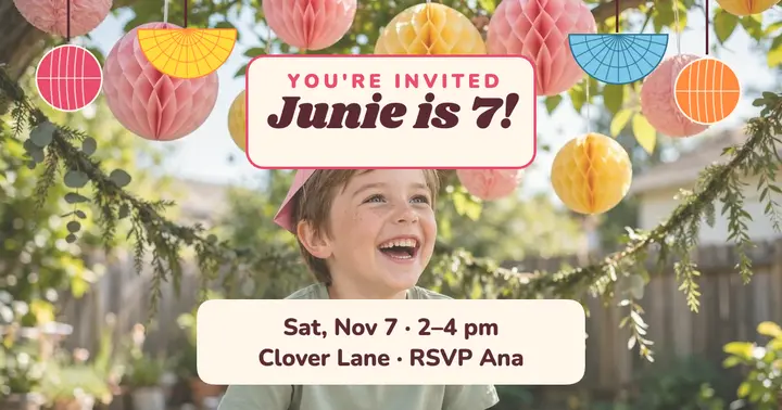 Junie seventh birthday party post: kids birthday party post template