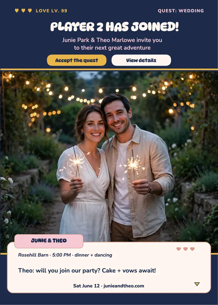 Junie and Theo dialogue wedding invitation template