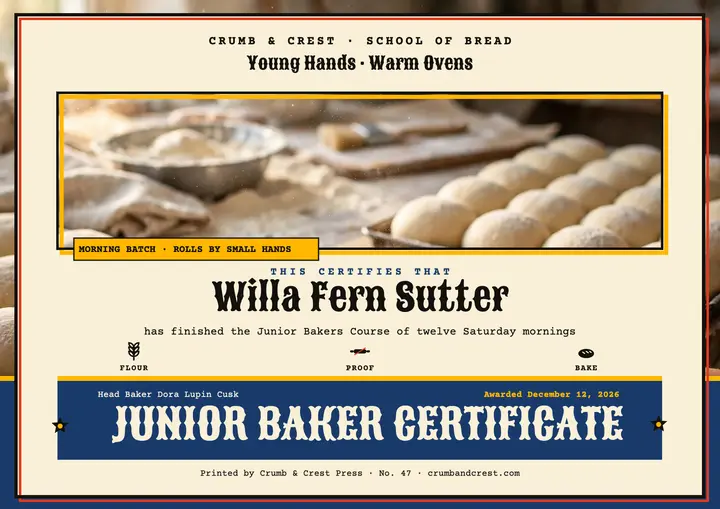 Crumb and Crest junior baker certificate template