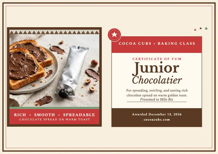 Cocoa Cubs junior chocolatier certificate: kids baking certificate template