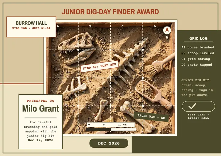 Junior dig day finder certificate, Burrow Hall template