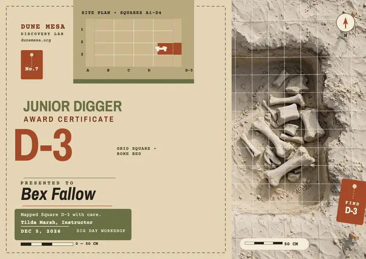 Junior Digger Award certificate, dig site template