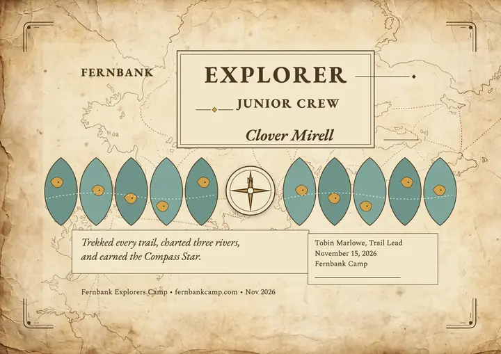 Fernbank junior explorer certificate: explorer camp certificate template