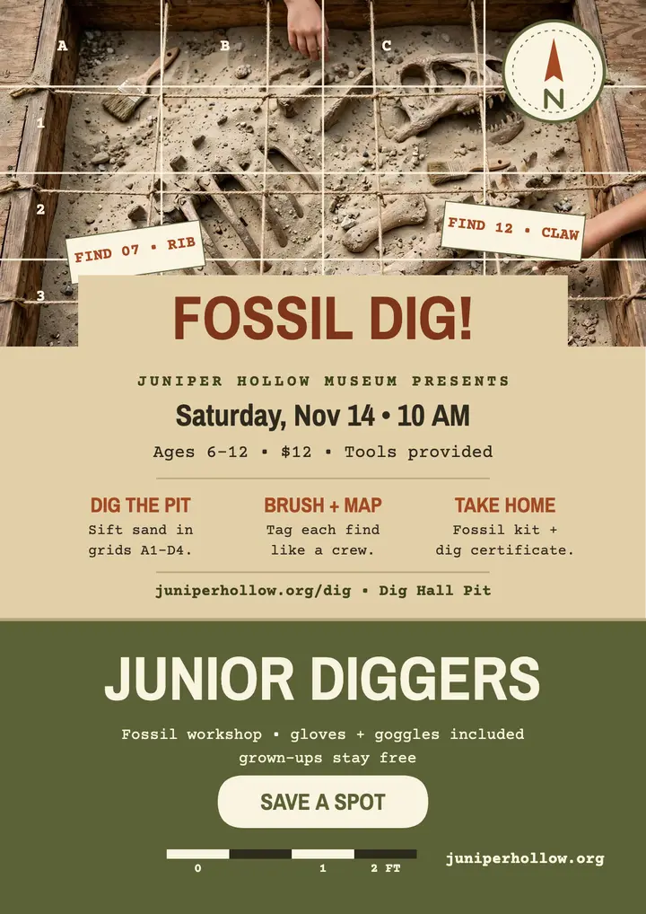 Junior Diggers fossil dig flyer template