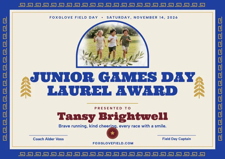Foxglove Junior Games laurel certificate template