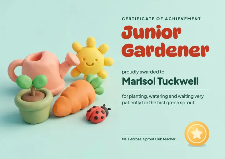 Junior Gardener award certificate template