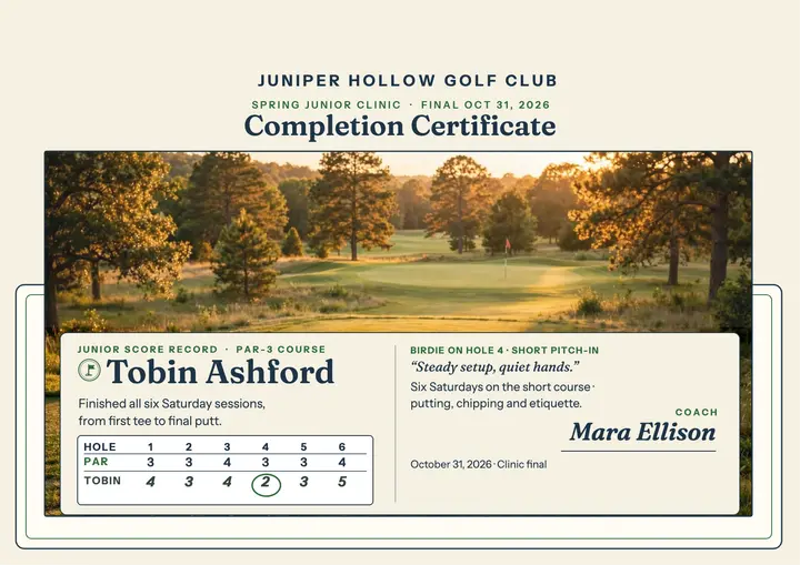 Spring junior clinic completion certificate template