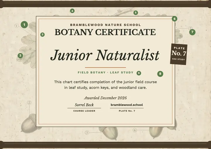 Junior Naturalist chart certificate template