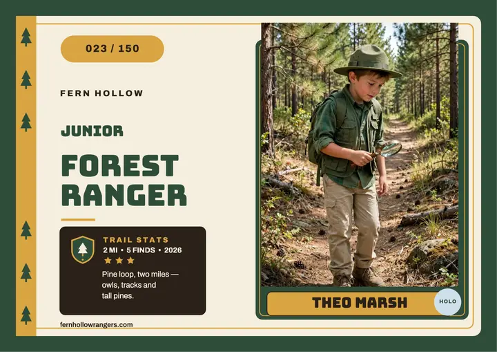 Junior ranger trading card certificate template