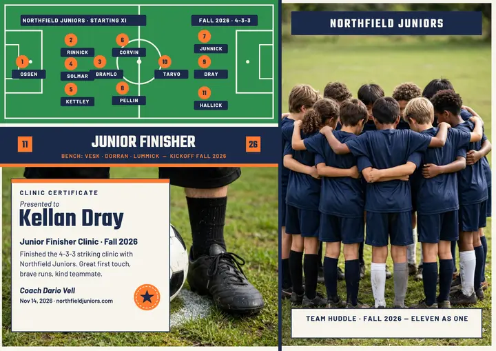 Junior soccer lineup certificate, Northfield template