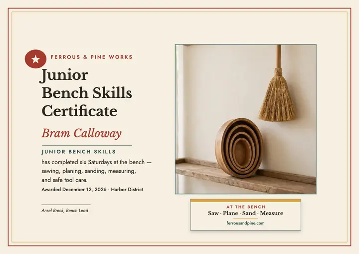 Junior bench skills certificate, peg rail template