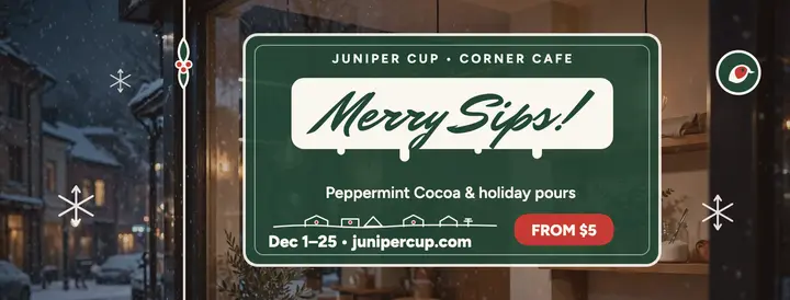 Juniper Cup holiday drinks cover: holiday cafe cover template