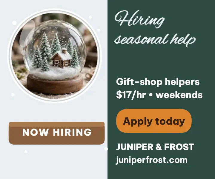 Juniper and Frost seasonal hiring ad template