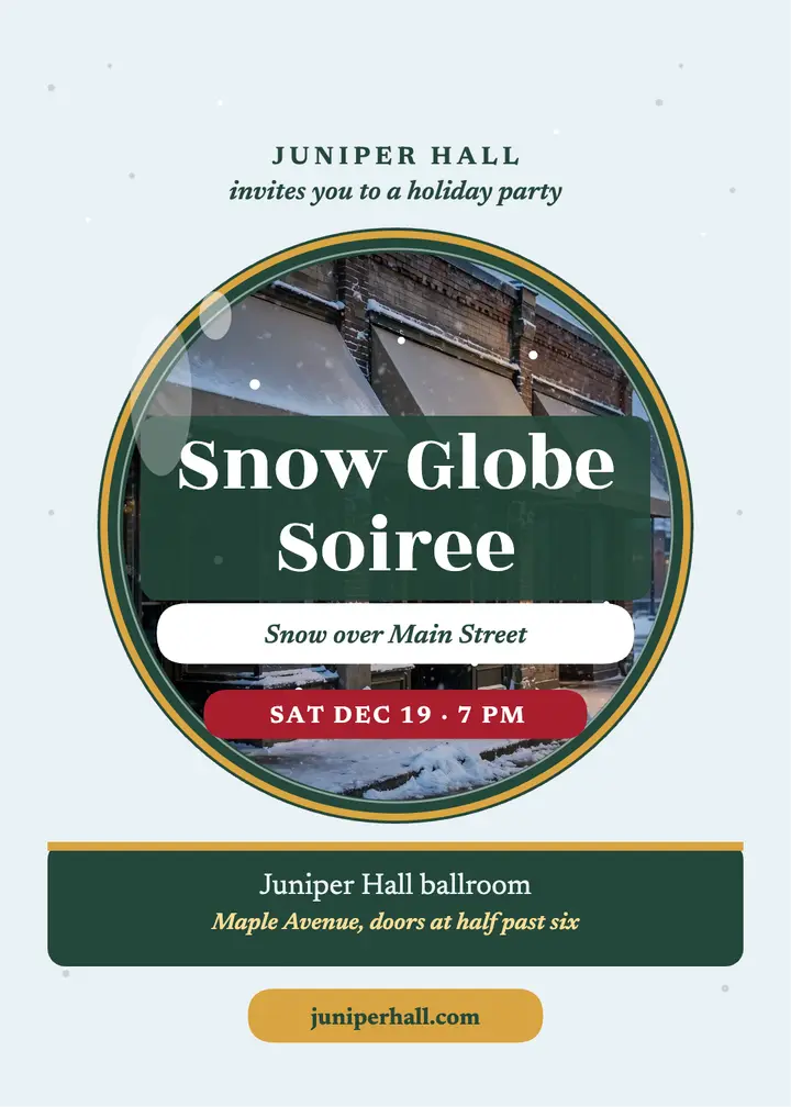 Juniper Hall snow globe party invite template