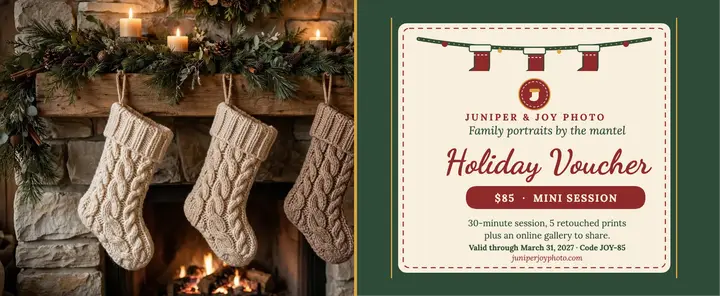 Juniper and Joy holiday portrait voucher template