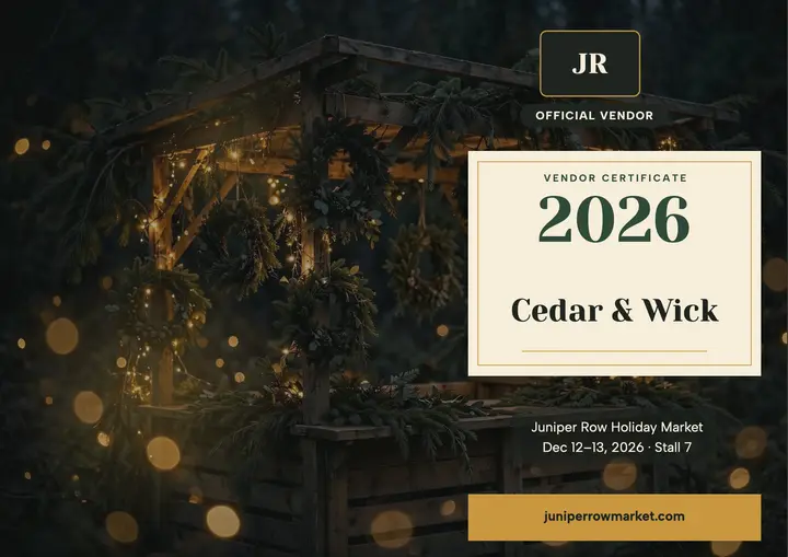 Juniper Row vendor certificate, moody glow: vendor certificate template