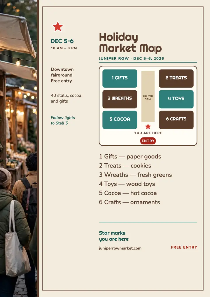 Juniper Row holiday market map flyer template