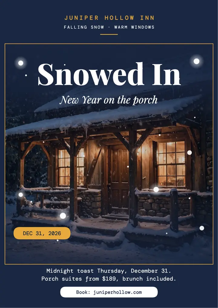 Juniper Hollow snowy New Year flyer template